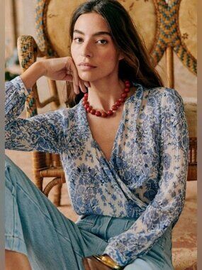 Sezane Abelia Blouse in Alcazar Bleu Size 2